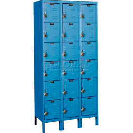 Hallowell URB3228-6A-MB Hallowell® Ready-Built 6-Tier 18 Door Locker, 36"W x 12"D x 78"H, Blue, Assembled image.