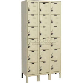 Hallowell URB3228-6A-PT Hallowell® Ready-Built 6-Tier 18 Door Locker, 36"W x 12"D x 78"H, Tan, Assembled image.