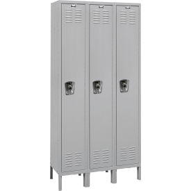 Hallowell URB3258-1A-PL Hallowell® Ready-Built 1-Tier 3 Door Locker, 36"W x 15"D x 78"H, Light Gray, Assembled image.