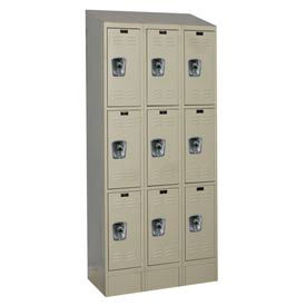 Hallowell URB3258-3ASB-PT Hallowell® Ready-Built II 3-Tier 9 Door Locker, 36"W x 15"D x 84"H, Tan, Assembled image.