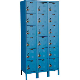 Hallowell URB3258-6A-MB Hallowell® Ready-Built 6-Tier 18 Door Locker, 36"W x 15"D x 78"H, Blue, Assembled image.