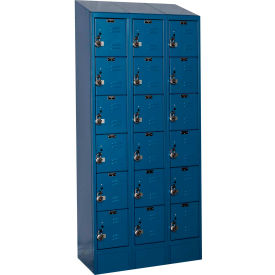 Hallowell URB3258-6ASB-MB Hallowell® Ready-Built II 6-Tier 18 Door Locker, 36"W x 15"D x 84"H, Blue, Assembled image.