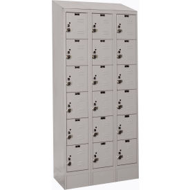 Hallowell URB3258-6ASB-PL Hallowell® Ready-Built II 6-Tier 18 Door Locker, 36"W x 15"D x 83"H, Light Gry, Assembled image.