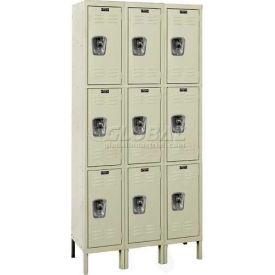 Hallowell URB3258-3A-PT Hallowell® Ready-Built 3-Tier 9 Door Locker, 36"W x 15"D x 78"H, Tan, Assembled image.