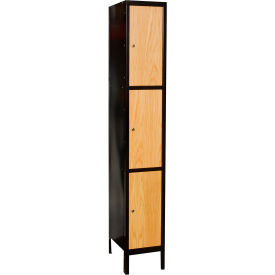 Hallowell® 3-Tier Metal-Wood Hybrid Locker 12"W x 18"D x 78"H Midnight Ebony Unassembled 