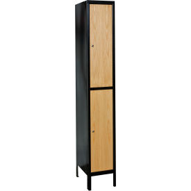 Hallowell® 2-Tier Metal-Wood Hybrid Locker 15"W x 18"D x 78"H Midnight Ebony Unassembled 