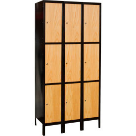 Hallowell® 3-Tier Metal-Wood Hybrid Locker 36"W x 18"D x 78"H Midnight Ebony Unassembled 