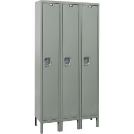 Hallowell UY3518-1A-HG Hallowell® 1-Tier 3 Door Maintenance-Free Quiet Locker, 45"W x 21"D x 78"H, Gray, Assembled image.