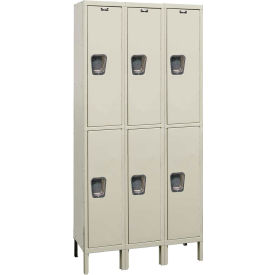 Hallowell UY3518-2PT Hallowell® 2-Tier 6 Door Maintenance-Free Quiet Locker, 45"W x 18"D x 78"H, Tan, Unassembled image.