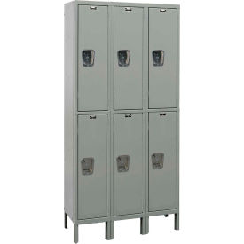Hallowell UY3558-2HG Hallowell® 2-Tier 6 Door Maintenance-Free Quiet Locker, 45"W x 15"D x 78"H, Gray, Unassembled image.