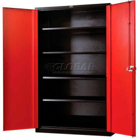 Hallowell FK4SC6478-4BR-HT Hallowell FK4SC6478-4BR-HT Fort Knox Cabinet, 36"W x 24"D x 78"H, Black Body, Red Doors image.