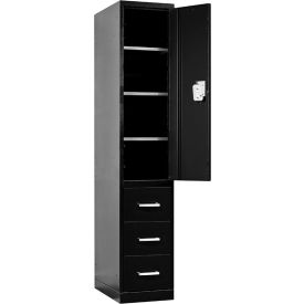 Hallowell® Fort Knox 1-Tier 1 Door Locker w/ 3 Drawers 18"W x 24"D x 78"H Black All-Welded