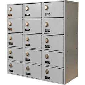 Hallowell UCTL392(30)-5A-PL Hallowell® 5-Tier 15 Door Tablet/Phone Locker w/ Hasp Lock, 27"Wx12"Dx30-1/2"H, Gray, Assembled image.