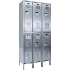 Hallowell USS3888-2A Hallowell® 2-Tier 6 Door Stainless Steel Locker, 54"W x 18"D x 78"H, Gray, Assembled image.