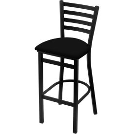 400 Jackie 30" Stationary Bar Stool, Black Vinyl Seat, Black Wrinkle Finish view 2