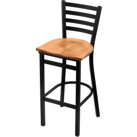 400 Jackie 30" Stationary Bar Stool, Medium Maple Seat, Black Wrinkle Finish view 2
