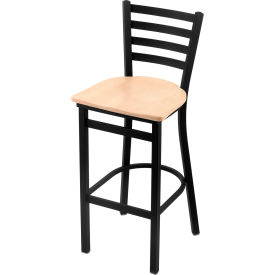 400 Jackie 30" Stationary Bar Stool, Natural Maple Seat, Black Wrinkle Finish view 2