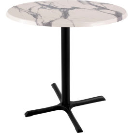 Holland Bar Stool OD211 Enduro Outdoor Table X-Base 30" Dia. x 36"H White Marble Top 