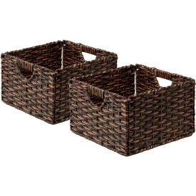 Seville Classics Inc WEB654 Seville Classic Foldable Handwoven Cube Storage Basket 2 Pack, Mocha image.