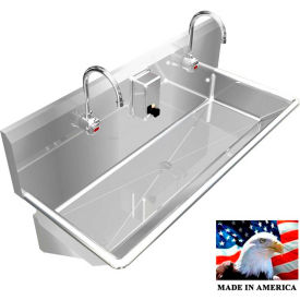BEST SHEET METAL, INC. 021E42208B BSM Inc. Stainless Steel Sink, 2 Station w/Electronic Faucets, Wall Mounted 42" L X 20" W X 8" D image.