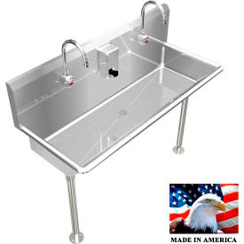 BEST SHEET METAL, INC. 021E42208L BSM Inc. Stainless Steel Sink, 2 Station w/Electronic Faucets Straight Legs 42" L X 20" W X 8" D image.