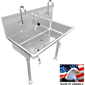 BSM Inc. Stainless Steel Sink, 2 User w/Knee Valve Operated Faucets Straight Legs 36