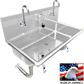 BSM Inc. Stainless Steel Sink, 2 Stations w/Knee Valve Operated Faucets, 36 g L X 20 g W X 8 g D