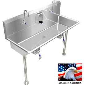 BEST SHEET METAL, INC. 021K42208L BSM Inc. Stainless Steel Sink, 2 Station w/Knee Operated Faucets 42" L X 20" W X 8" D image.