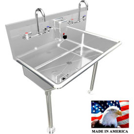 BEST SHEET METAL, INC. 021M36208L BSM Inc. Commercial Stainless Steel Sink, 2 User w/Manual Faucets Straight Legs 36"L X 20"W X 8"D image.