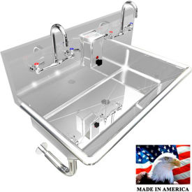 BSM Inc. Commercial Stainless Steel Sink, 2 Users w/Manual Faucets, Wall Mounted 36