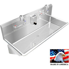 BEST SHEET METAL, INC. 021M42208B BSM Inc. Stainless Steel Sink, 2 Stations w/Manual Faucets Wall Mounted 42" L X 20" W X 8" D image.