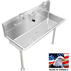BEST SHEET METAL, INC. 021M42208L BSM Inc. Stainless Steel Sink, 2 Stations w/Manual Faucets Straight Legs 42" L X 20" W 8" D image.