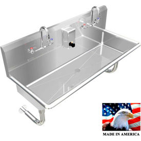 BEST SHEET METAL, INC. 021M48208R BSM Inc. Stainless Steel Sink, 2 Station w/Manual Faucets Round Tube Mounted 48" L X 20" W X 8" D image.