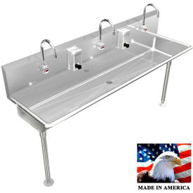 BEST SHEET METAL, INC. 032E60208L BSM Inc. Stainless Steel Sink, 3 Station w/Electronic Faucet, Straight Legs 60"L X 20"W X 8"D image.
