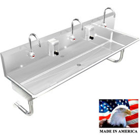 BEST SHEET METAL, INC. 032E60208R BSM Inc. Stainless Steel Sink, 3 Station w/Electronic Faucets, Round Legs 60"L X 20"W X 8"D image.