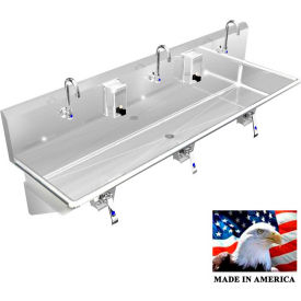 BEST SHEET METAL, INC. 032K60208B BSM Inc. Stainless Steel Sink, 3 User w/Knee Valve Operated Faucets, Wall Brackets 60"L X 20"W X 8"D image.