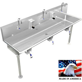 BEST SHEET METAL, INC. 032K60208L BSM Inc. Stainless Steel Sink, 3 User w/Knee Valve Operated Faucets, Straight Legs 60"L X 20"W X 8"W image.