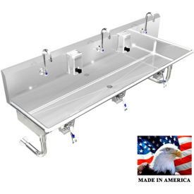 BEST SHEET METAL, INC. 032K60208R BSM Inc. Stainless Steel Sink, 3 Station w/Knee Valve Operated Faucets, Round Legs 60"L X 20"W X 8"D image.