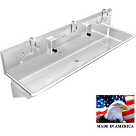 BEST SHEET METAL, INC. 032M60208B BSM Inc. Stainless Steel Sink, 3 Station w/Manual Faucets, Wall Brackets 60"L X 20"W X 8"D image.