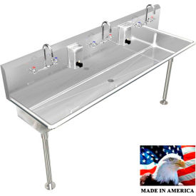 BSM Inc. Stainless Steel Sink, 3 Station w/Manual Faucets, straight Legs 60