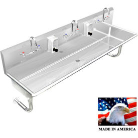 BEST SHEET METAL, INC. 032M60208R BSM Inc. Stainless Steel Sink, 3 Station w/Manual Faucets, Round Legs 60"L X 20"W X 8"D image.