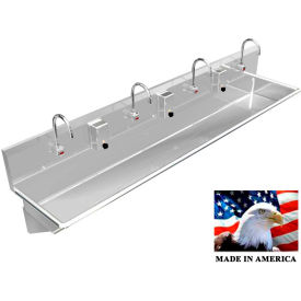 BEST SHEET METAL, INC. 043E80208B BSM Inc. Stainless Steel Sink, 4 User w/Electronic Faucets, Wall Brackets 80" L X 20" W X 8" D image.