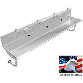 BEST SHEET METAL, INC. 043M80208R BSM Inc. Stainless Steel Sink, 4 User w/Manual Faucets, Round Tube Mounted 80" L X 20" W X 8" D image.