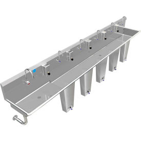 BSM Inc. ADA SS Sink 6 Station with 1 Electronic Faucet at Left Side 144""L x 20""W x 8""D Sink