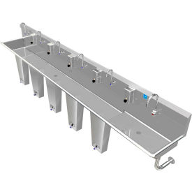 BSM Inc. ADA SS Sink 6 Station with 1 Electronic Faucet at Right Side 144""L x 20""W x 8""D Sink