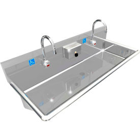BSM Inc. ADA SS Sink 2 Station with Electronic Faucet & 1 Soap Dispenser 48""L x 20""W x 6""D Sink