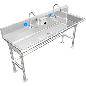 BSM Inc. ADA SS Sink 2 Station with Electronic Faucet 4-1/2""H Backsplash 60""L x 20""W x 6""D Sink