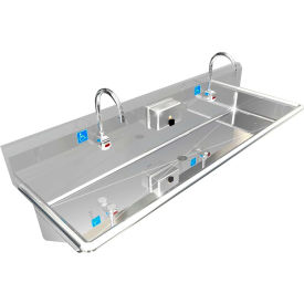 BSM Inc. ADA SS Sink 2 Station with Electronic Faucet Wall Mount 60""L x 20""W x 6""D Sink