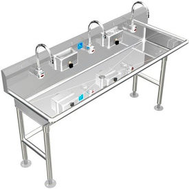 BSM Inc. ADA SS Sink 3 Station with Electronic Faucet Floor Mount 60""L x 20""W x 6""D Sink