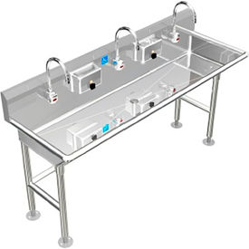 BSM Inc. ADA SS Sink 3 Station with Electronic Faucet Floor Mount 72""L x 20""W x 6""D Sink
